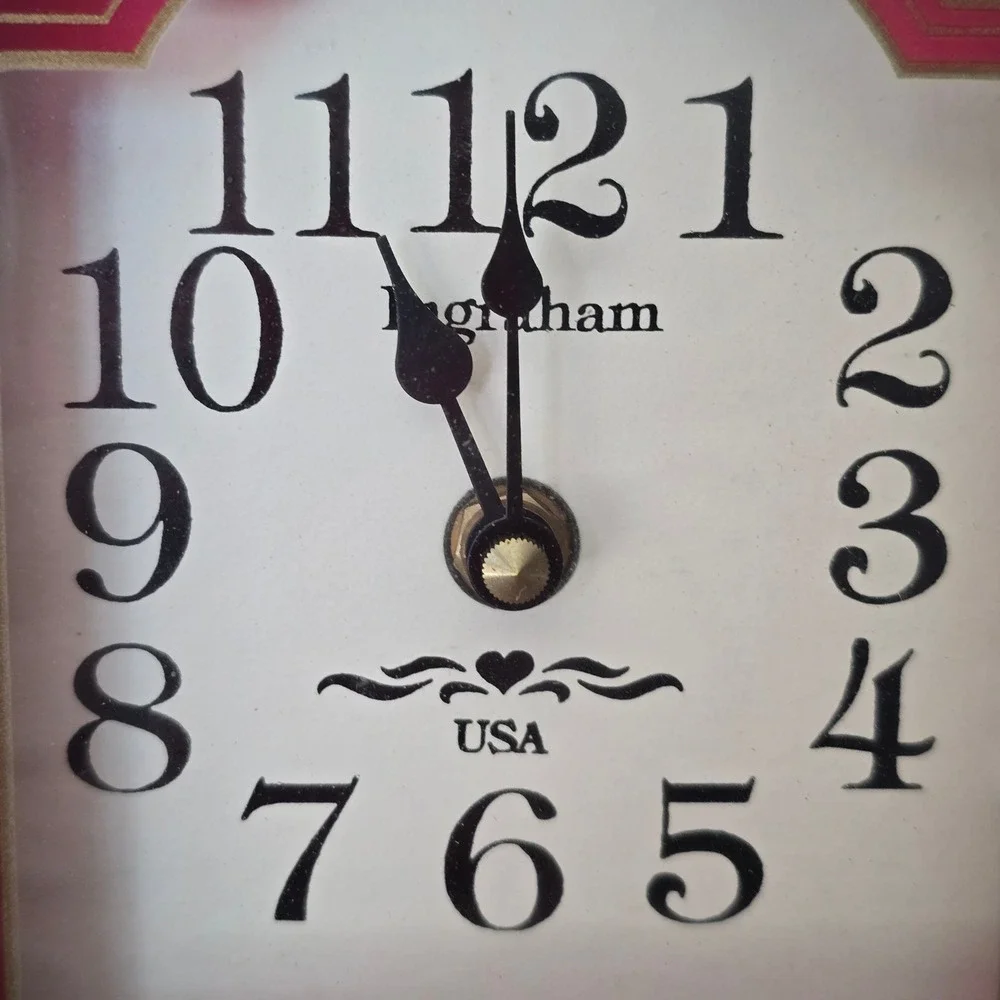 Vintage Ingraham Home Sweet Home Floral Wall Clock Wood Frame USA 12 In